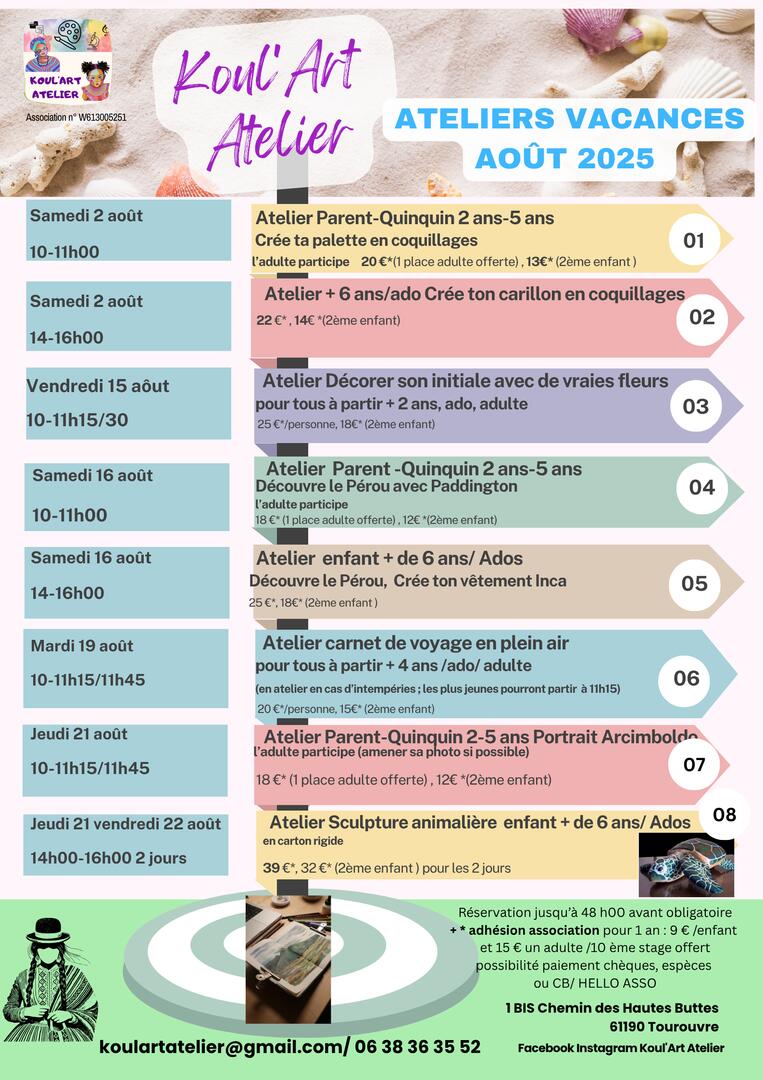 affiche flyer Koul'Art Atelier 2025 été - août 2025