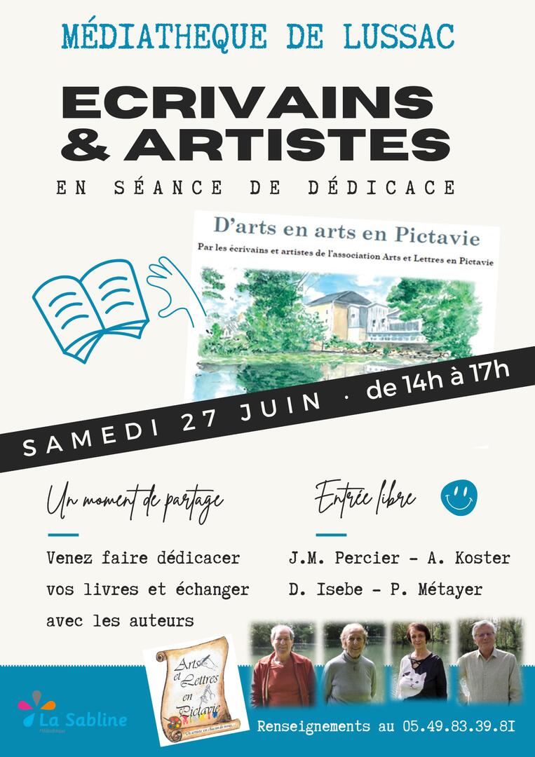 Affiche Séance Dédicaces Livre Librairie événement Moderne Bleu Noir - 1