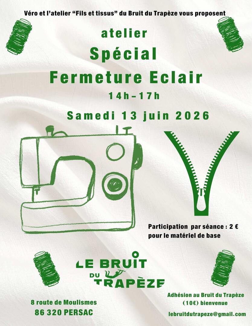 Ateliers machine à coudre spécial fermeture éclair