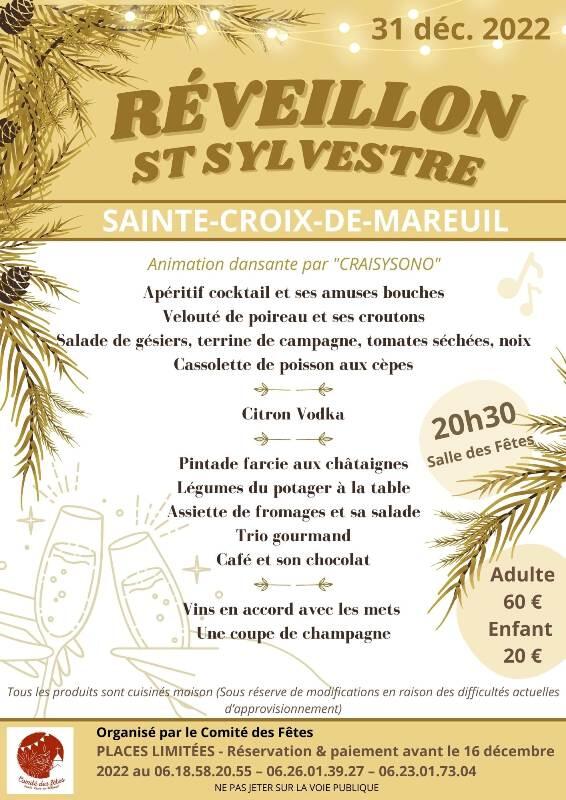 réveillon nouvel an Ste Croix de Mareuil 2022