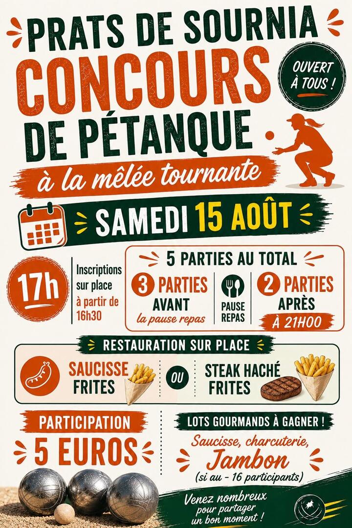 concours de petanque à la mélée tournante - PRATS DE SOURNIA -15-08-2026
