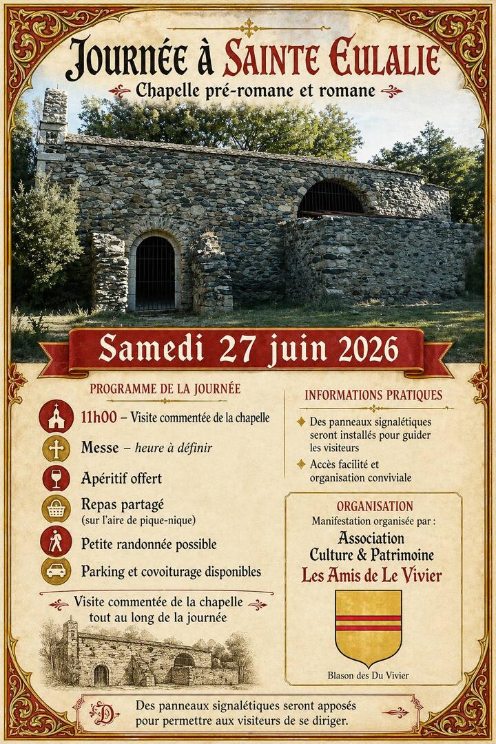 journée visite CHAPELLE EULALIE - LE VIVIER - 27-06-2026- les amis de le vivier