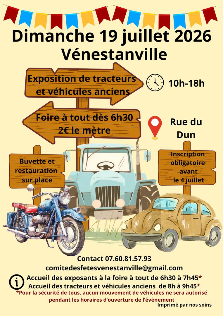 Affiche Exposition de tracteurs et véhicules anciens Foire à tout