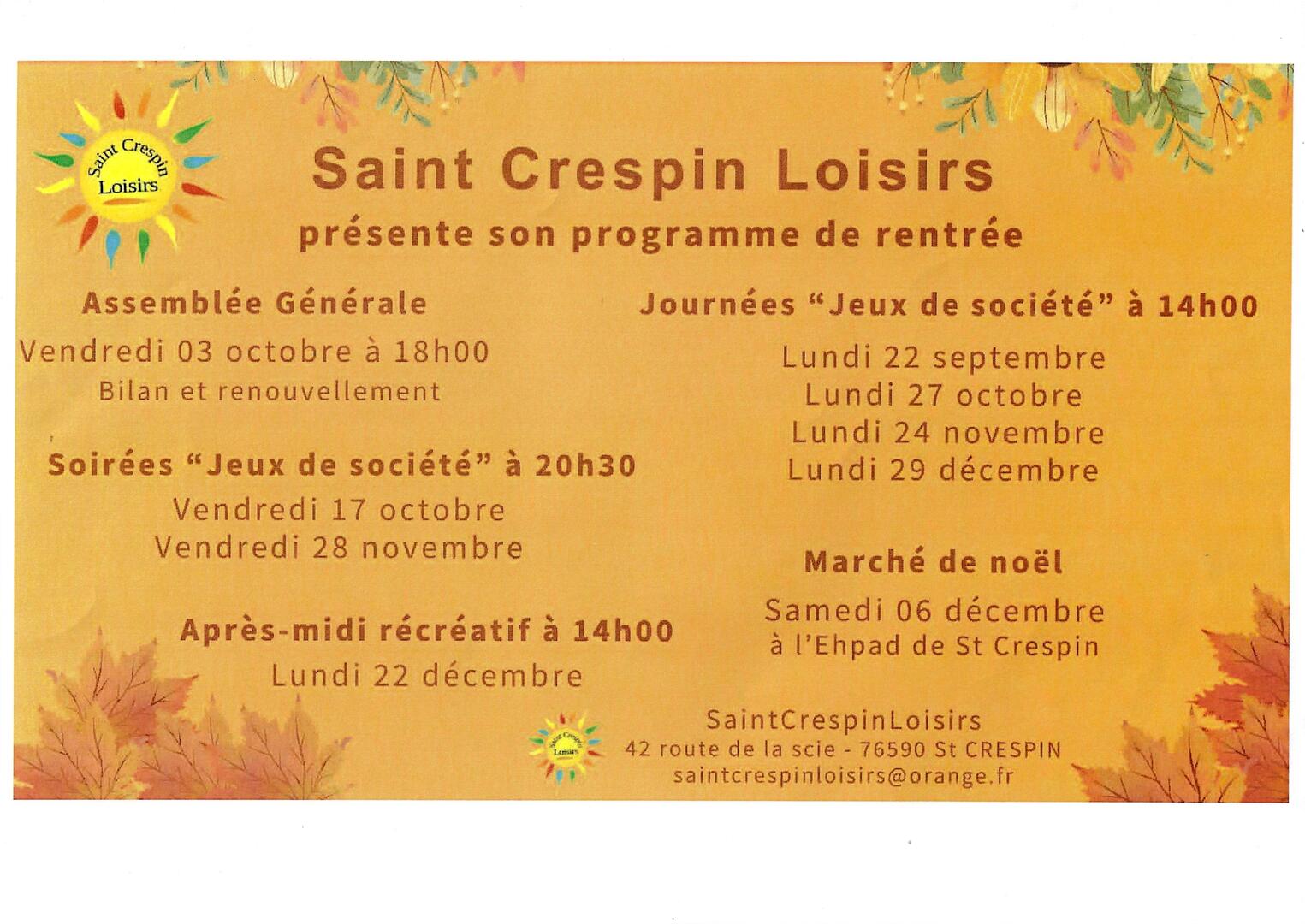 Saint-Crespin Loisirs programme