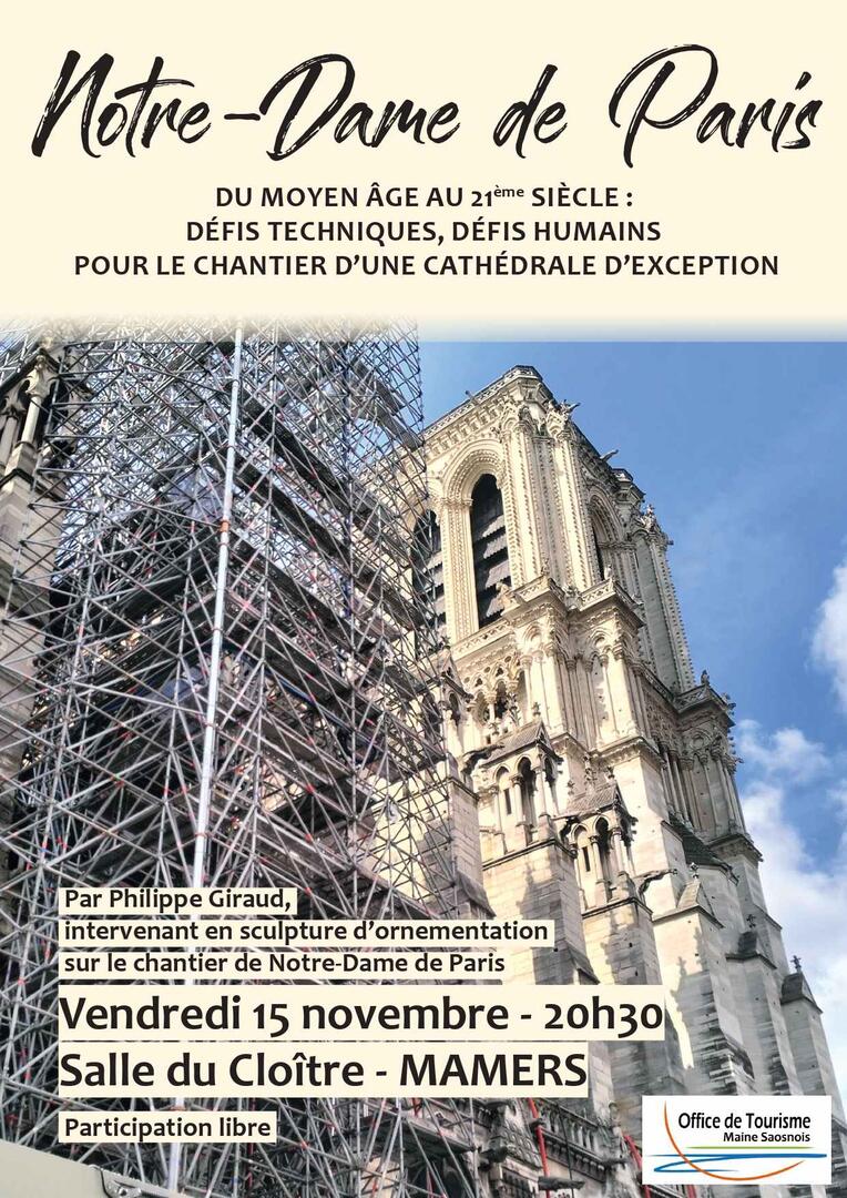 Affiche conference Mamers ateliers Notre Dame de Paris