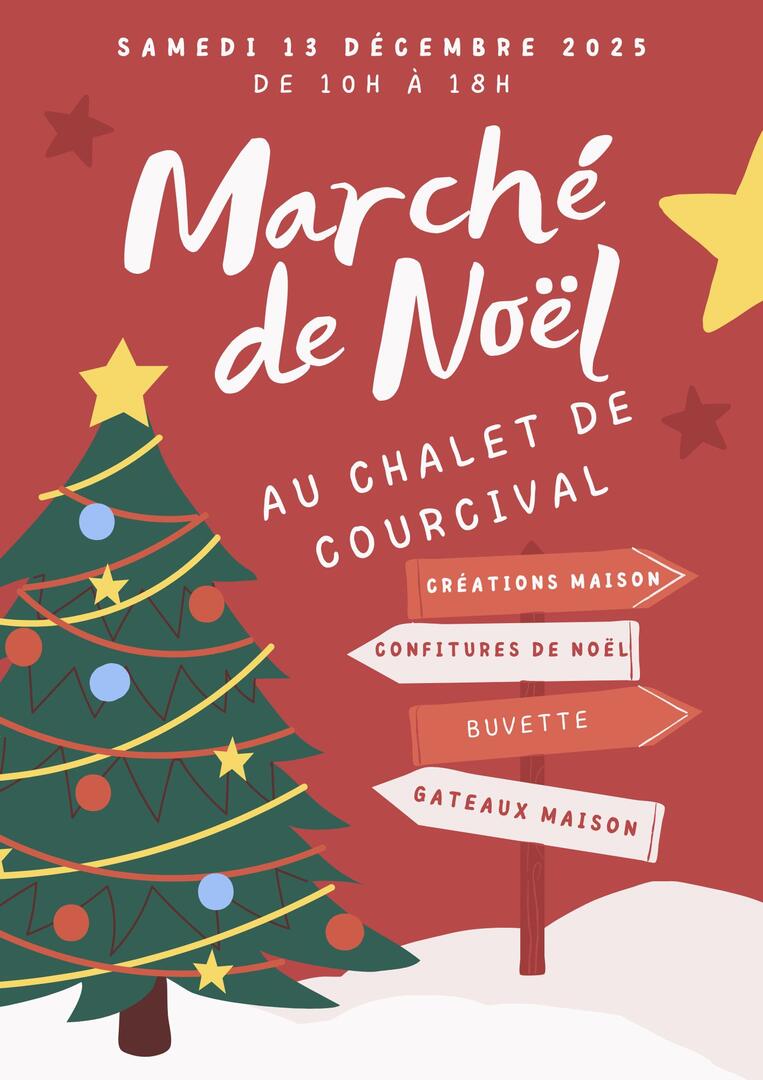 Affiche Marché de Noël Moderne et Simple Illustrations Rouge - 1