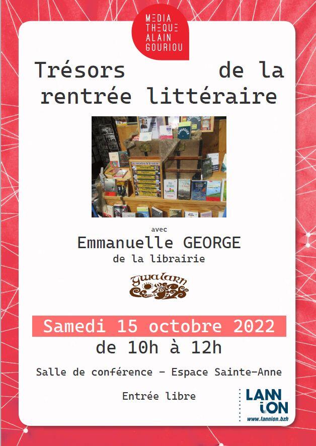 Affiche rentrée littéraire Lannion 15 10 2022