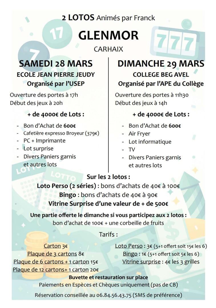 2 lotos au glenmor 28 et 29 mars