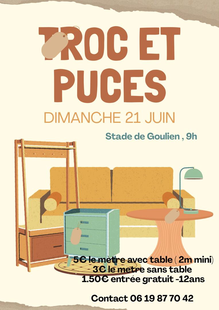 Affiche flyer vide grenier marché aux puces brocante vente meubles