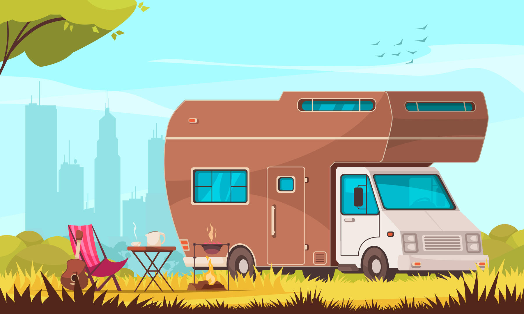 Camping Cartoon Composition