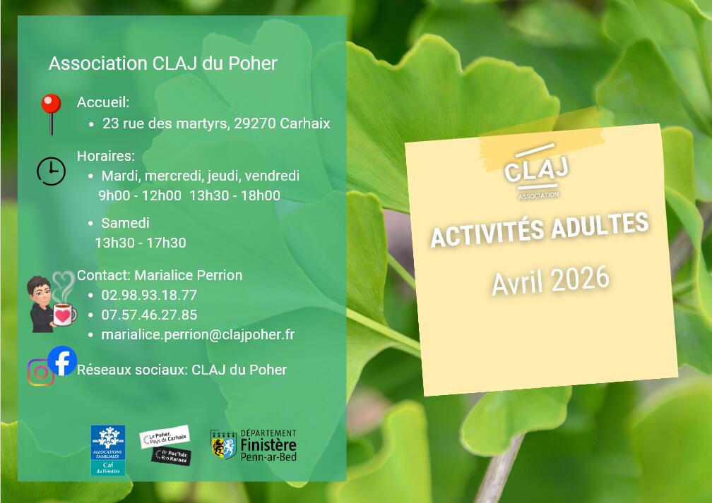 claj activites adultes avril