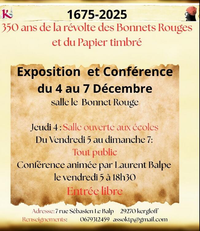 expo et conférence kergloff 350 ans de la révolte des bonnets rouges 4 au 7 déc