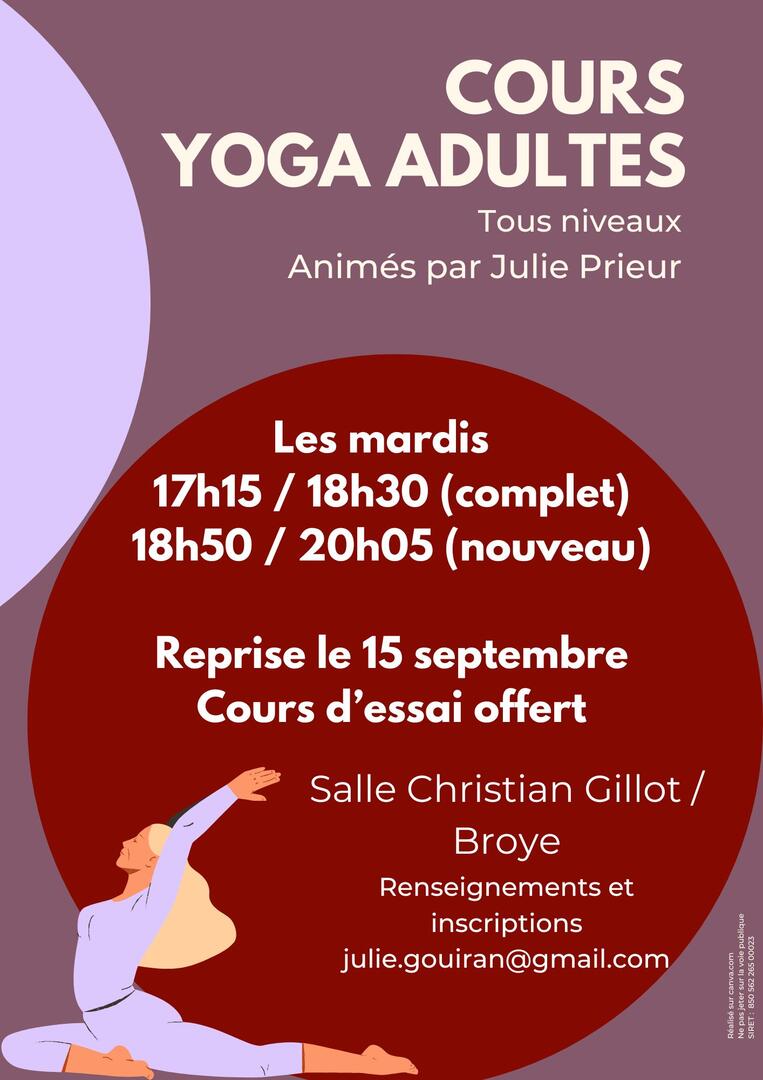 Cours Yoga collectifs adultes à Broye