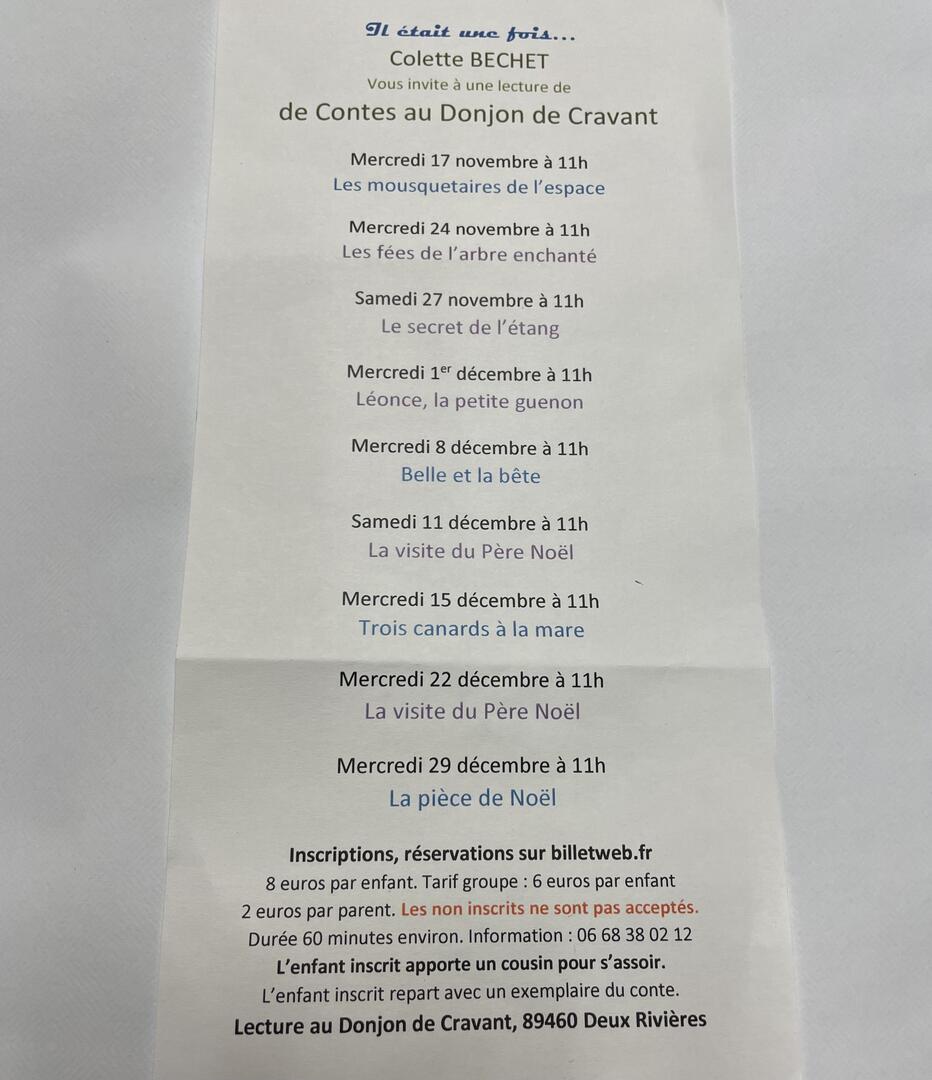 Contes au Donjon Cravant du 17 nov au 29 dec