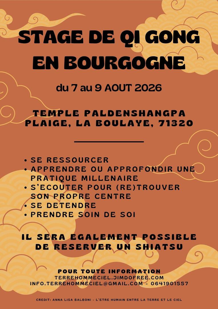 Flyer du stage Qi gong/Shiatsu Temple Paldenshangpa