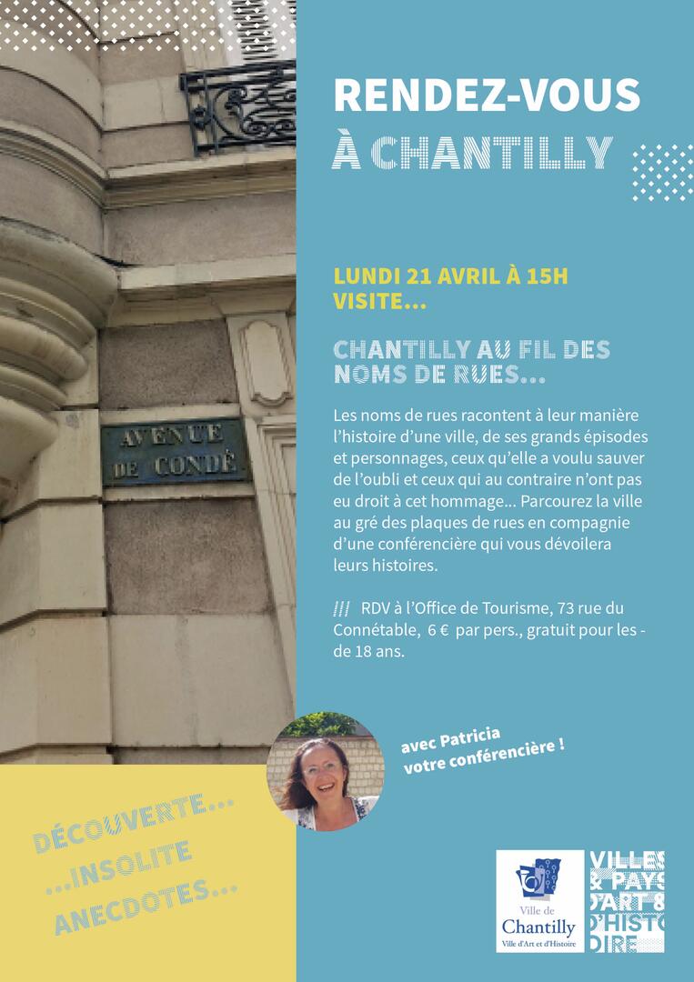 affiche visite VAH Chantilly par les noms de rue 21 avril