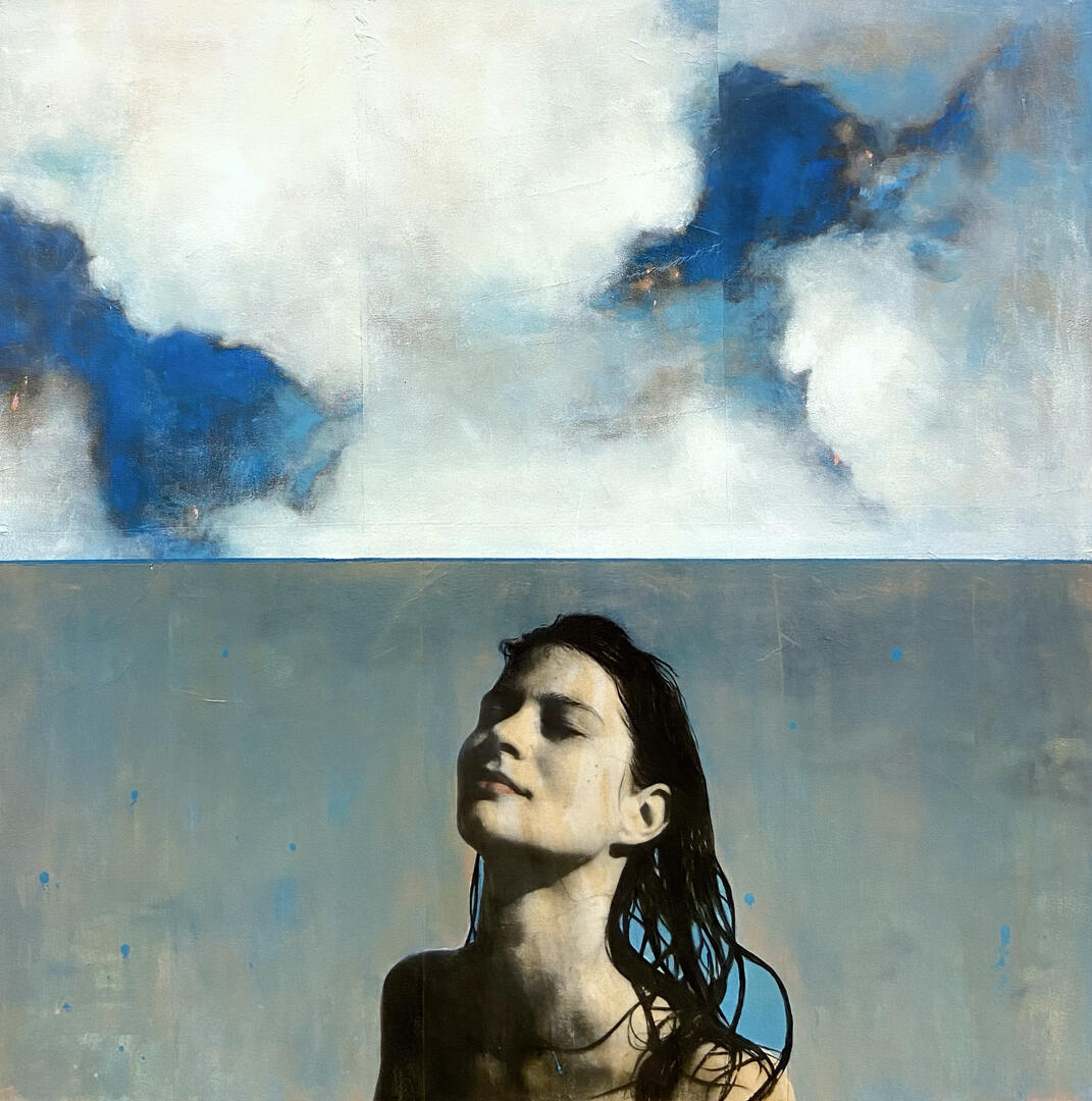 Ayline Olukman, "Before the sunlight", techniques mixtes sur toile, 80 x 80 cm