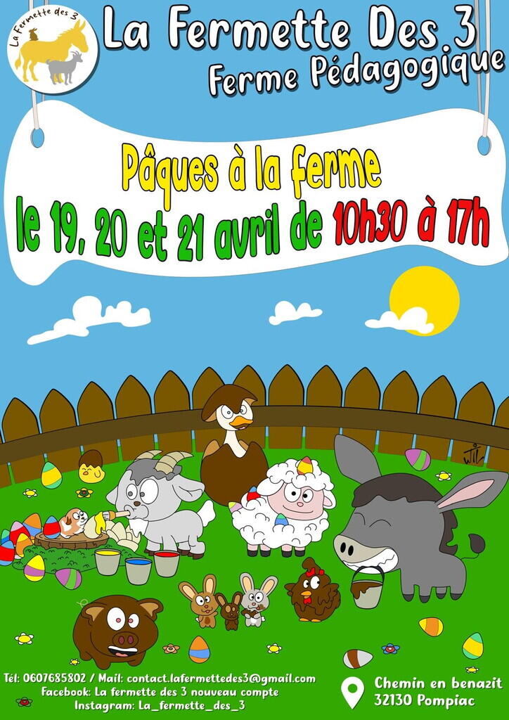 Affiche pâques à la fermette des 3