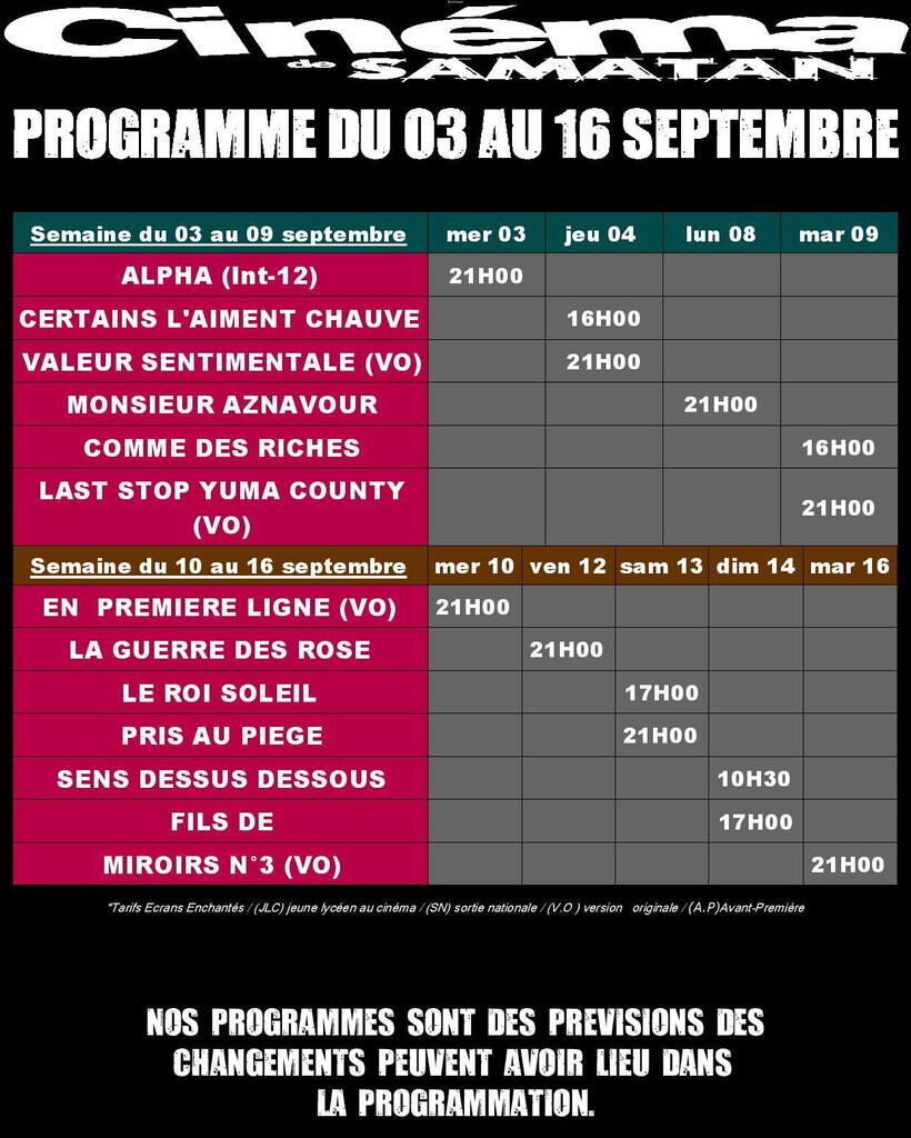 Programme cinéma Samatan