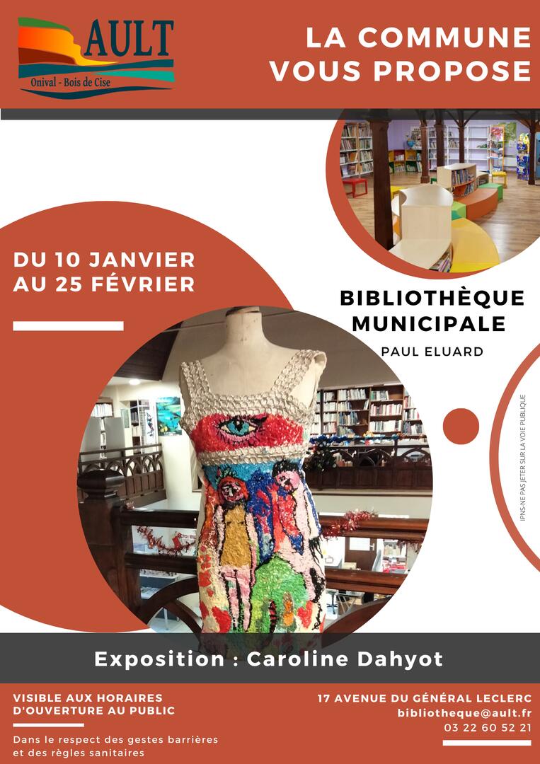 Affiche bibli Janvier 23 - Expo Caroline Dahyot - Du 10.01 au 25.01.23