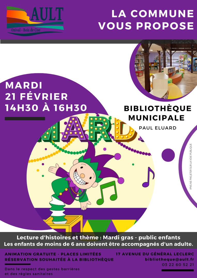 Affiche bibli Février 23 - Animation Mardi Gras - 21.02.23