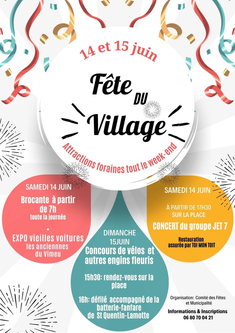 Affiche Évènement Fête du Village Simple Moderne Festif Illustré Blanc Coloré - 1