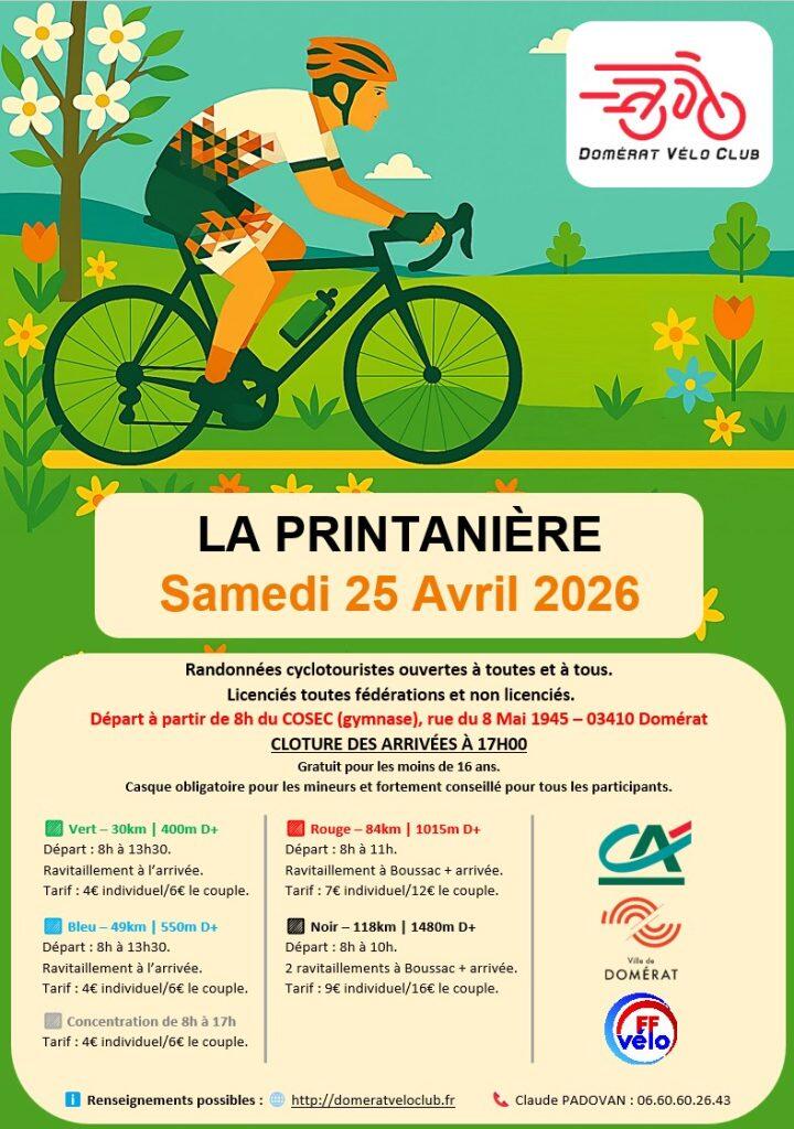 Randonnée cyclotouristique : La Printanière_Domérat