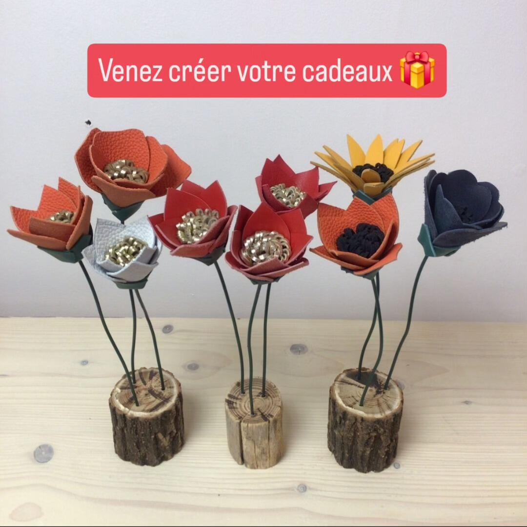 Atelier maroquinerie : création de fleurs en cuir_Crêts en Belledonne
