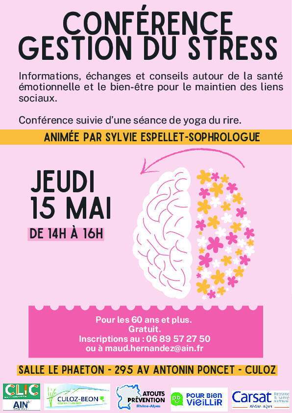 Conférence sur la gestion du stress et séance yoga du rire pour les séniors_Culoz-Béon