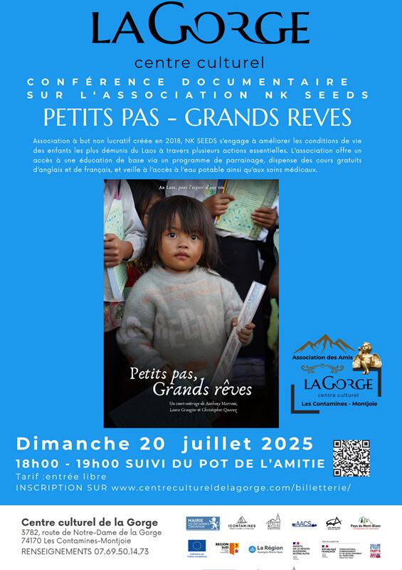 Conférence documentaire sur l'association NK Seeds, Petits pas - grands espoirs, au centre culturel de la Gorge_Les Contamines-Montjoie