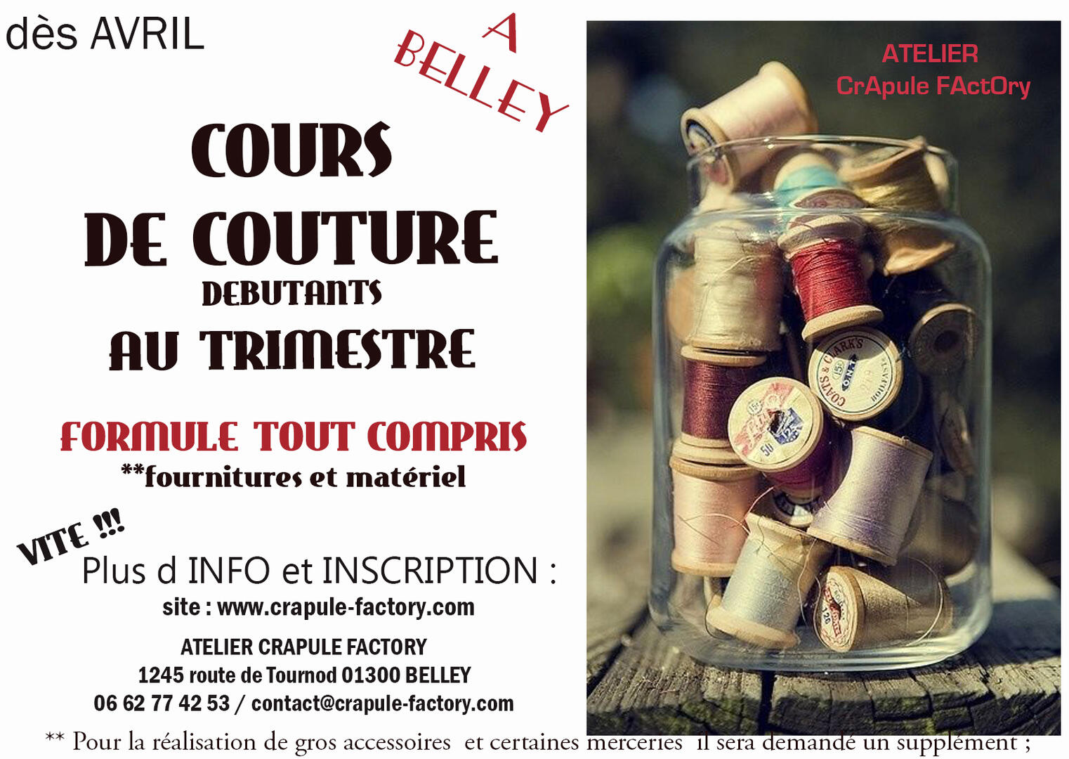 Cours et ateliers de couture Crapule Factory