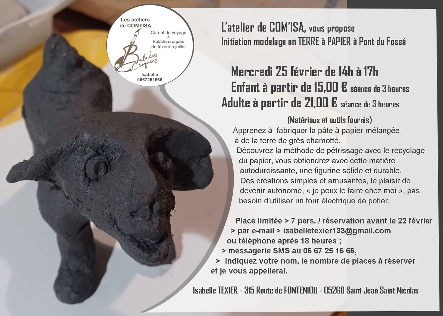 Atelier modelage terre à papier avec l'atelier Com'Isa