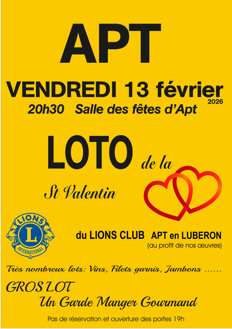 Loto de la Saint Valentin du Lions Club Apt en Luberon_Apt