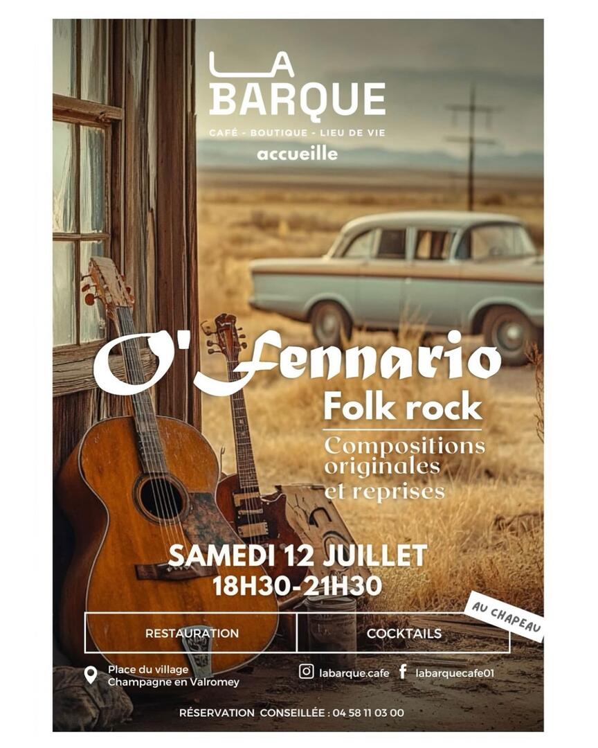 Animation musicale de folk rock avec O'Fennario à la Barque_Champagne-en-Valromey