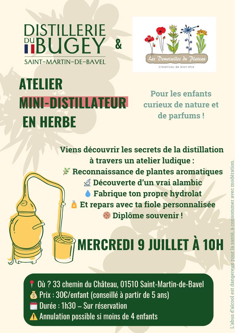 Atelier mini distillateur en herbe à Saint Martin de Bavel