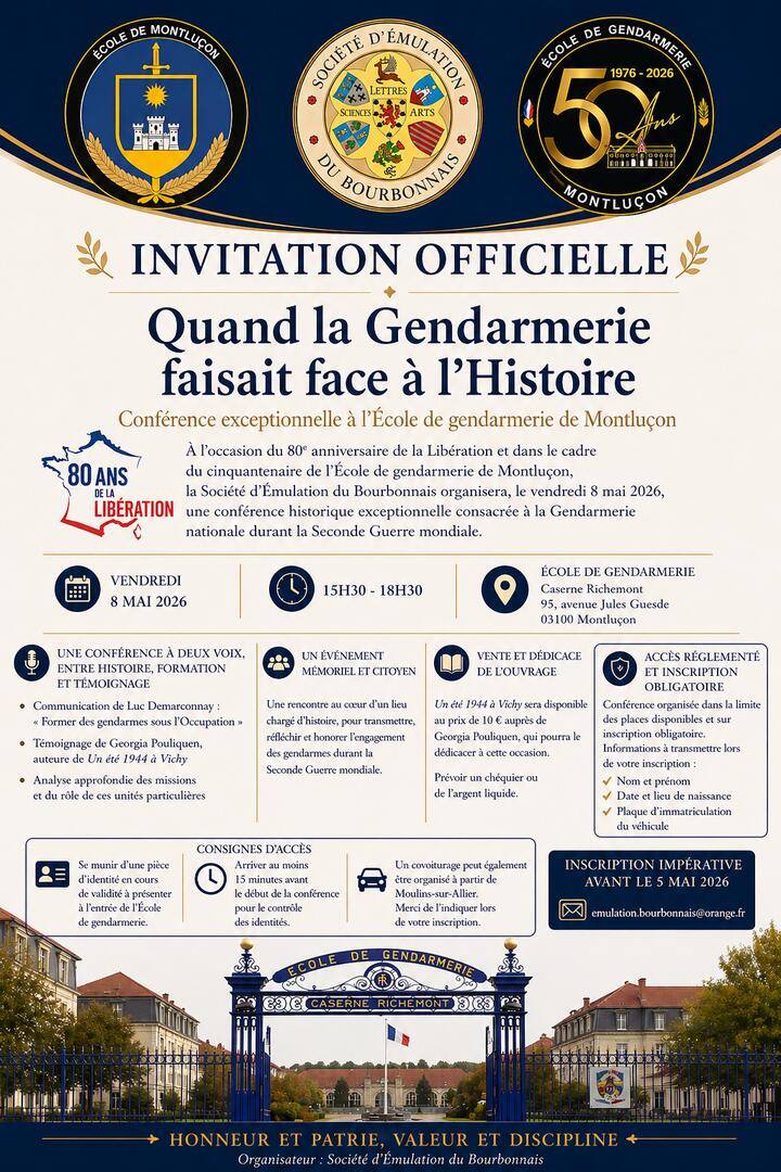 Conférence : "Quand la gendarmerie faisait face à l'histoire"_Montluçon
