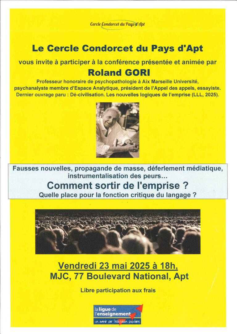 Conférence/Débat à l'initiative du Cercle Condorcet du pays d'Apt_Apt