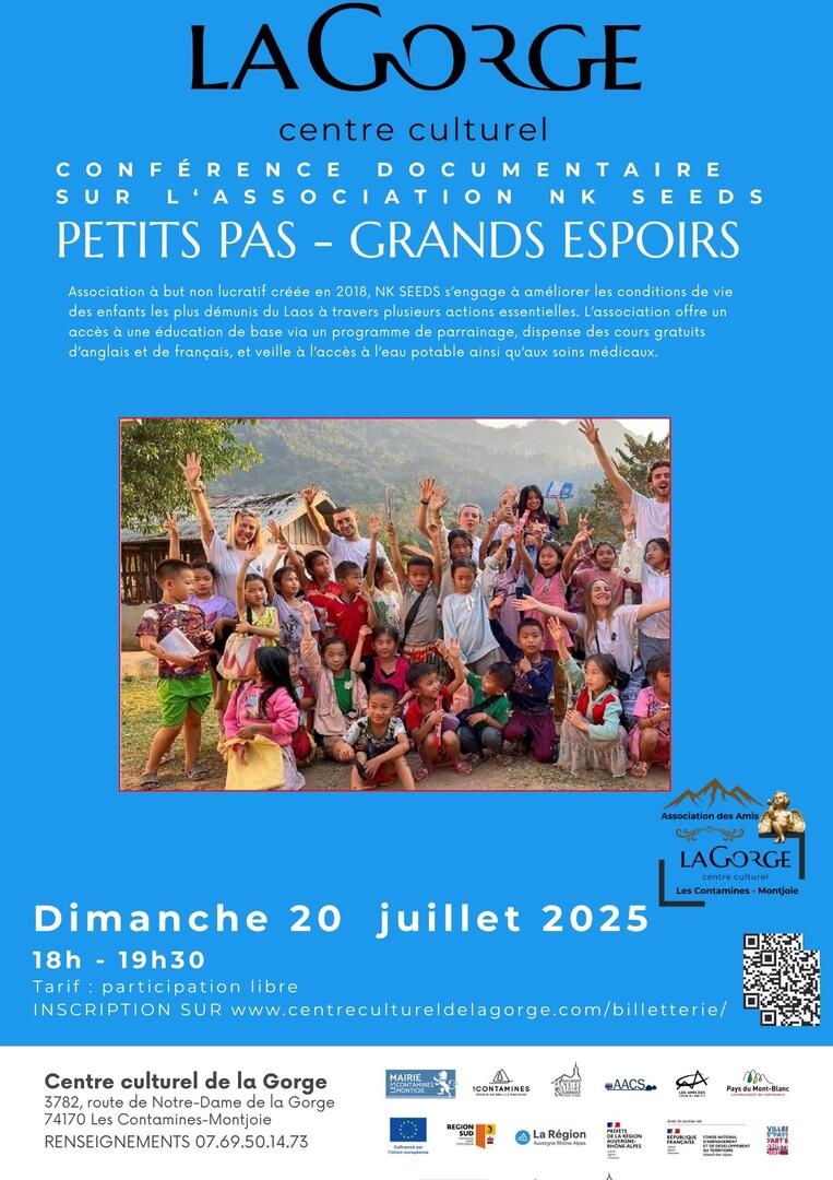 Conférence documentaire sur l'association NK Seeds, Petits pas - grands espoirs, au centre culturel de la Gorge_Les Contamines-Montjoie