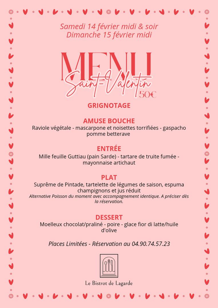 Menu saint Valentin