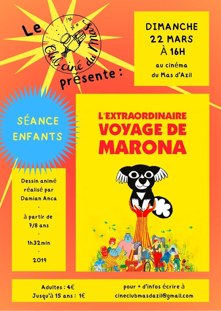 Ciné-jeune :  L'EXTRAORDINAIRE VOYAGE DE MARONA_Le Mas-d'Azil