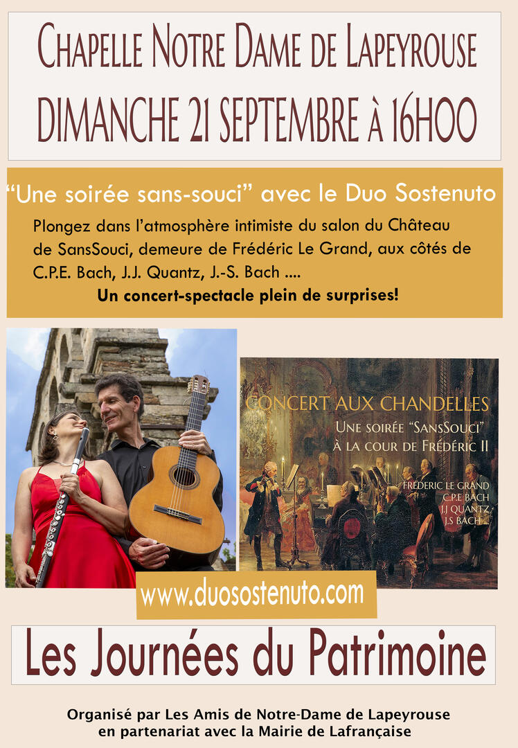 Journées Européennes du Patrimoine : Concert du Duo Sostenuto à la Chapelle de Lapeyrouse_Lafrançaise