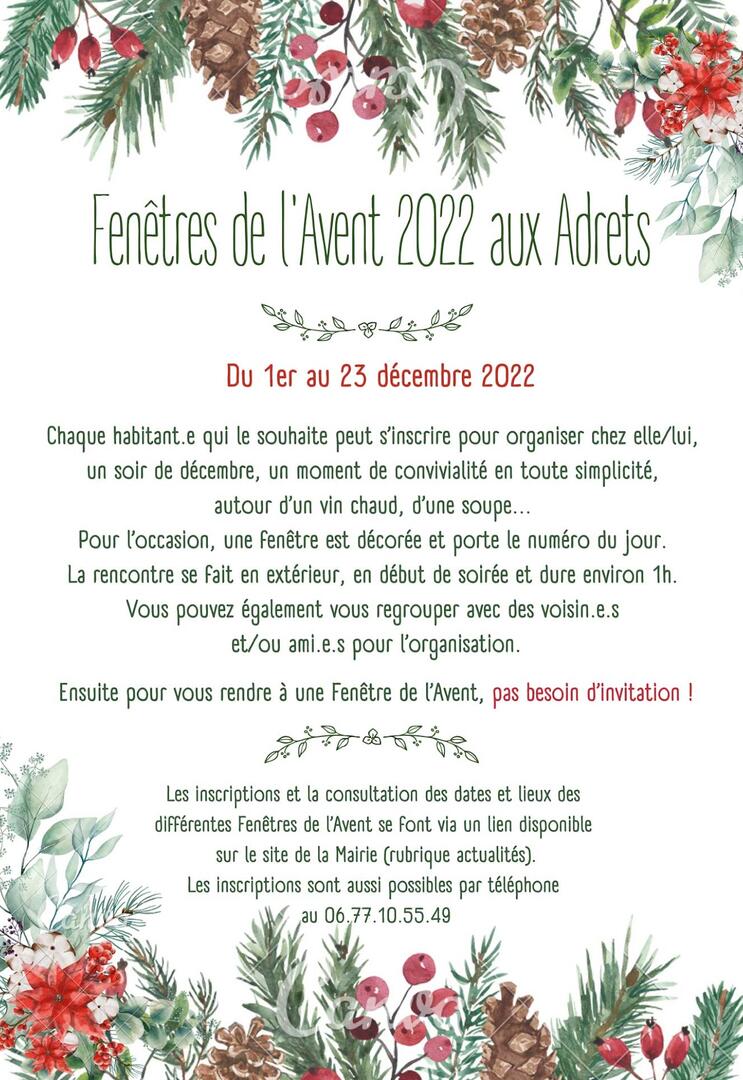 Affiche calendrier de l'Avent 2022 aux Adrets