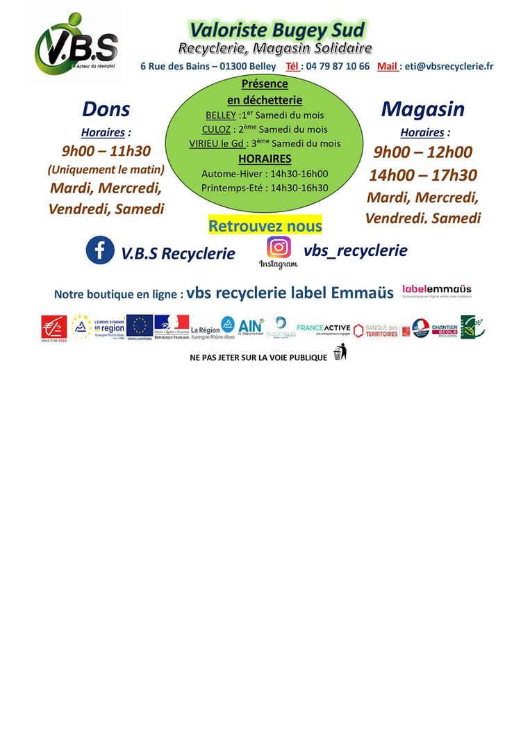 Horaires d'ouverture de la recyclerie