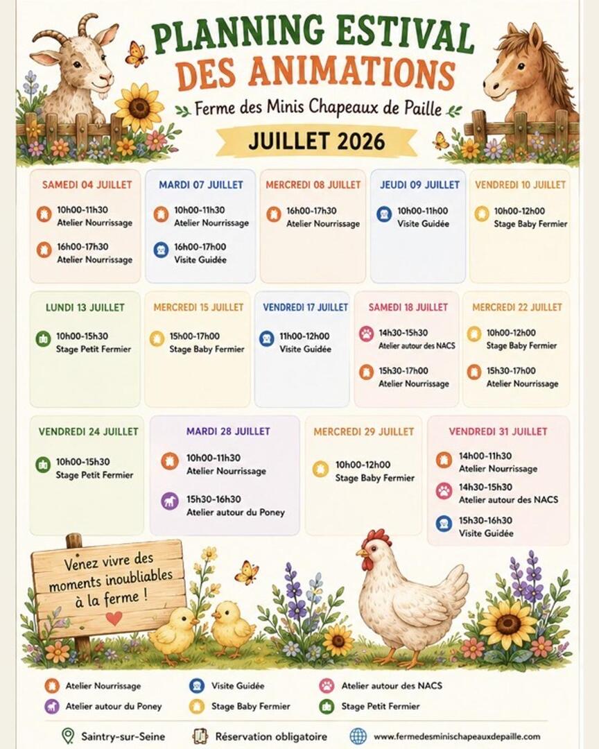 Ferme des minis chapeaux de paille - Planning des animations_Saintry-sur-Seine