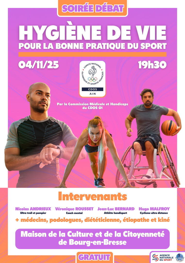 Affiche soirée-débat "Hygiène de vie pour la bonne pratique du sport"