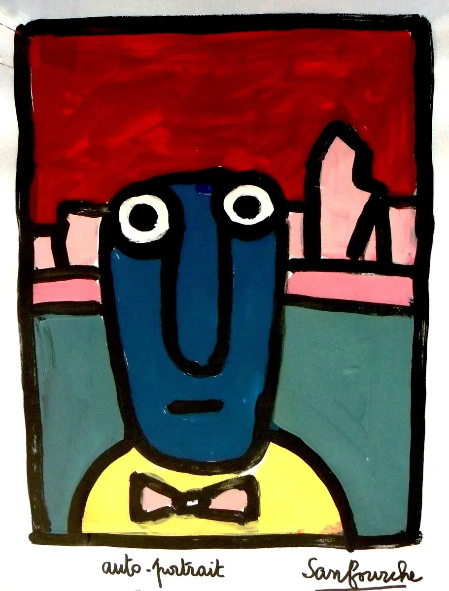 sanf autoportrait dvt village st leonard50x65hors cadre