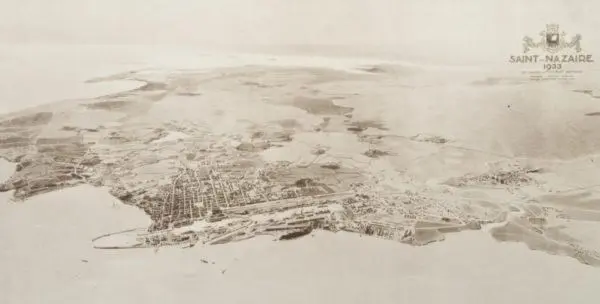 Vue recadrée du lavis représentant Saint-Nazaire en 1933