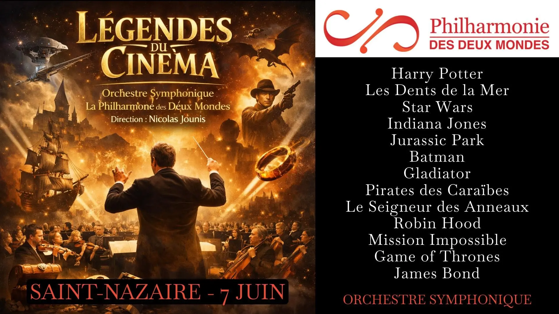 Concert Légendes du Cinéma Philharmonie des 2 Mondes