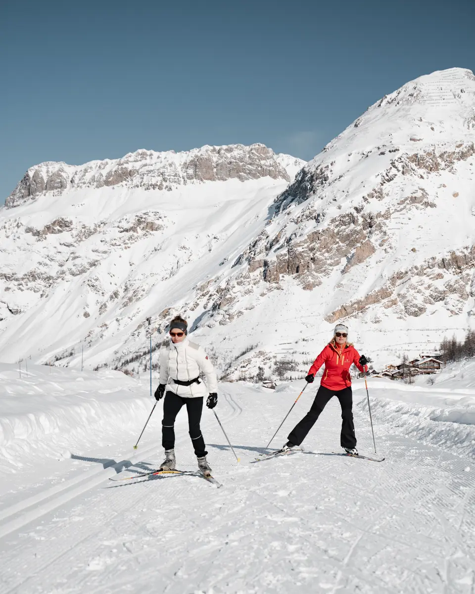 Cession ski de fond entre amies dans la Vallée du Manchet à Val d'Isère