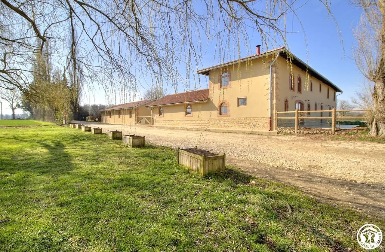 Vue d'ensemble sur le Domaine des Pins avec la piscine.